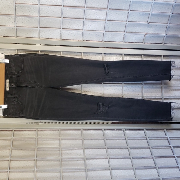 Madewell 9" high rise skinny black fade wash distress knee women's jeans size 25 - Picture 4 of 9
